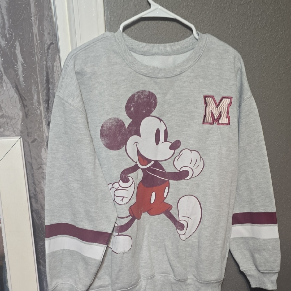 Disney Grey Crewneck Sweatshirt with Maroon and White Accents